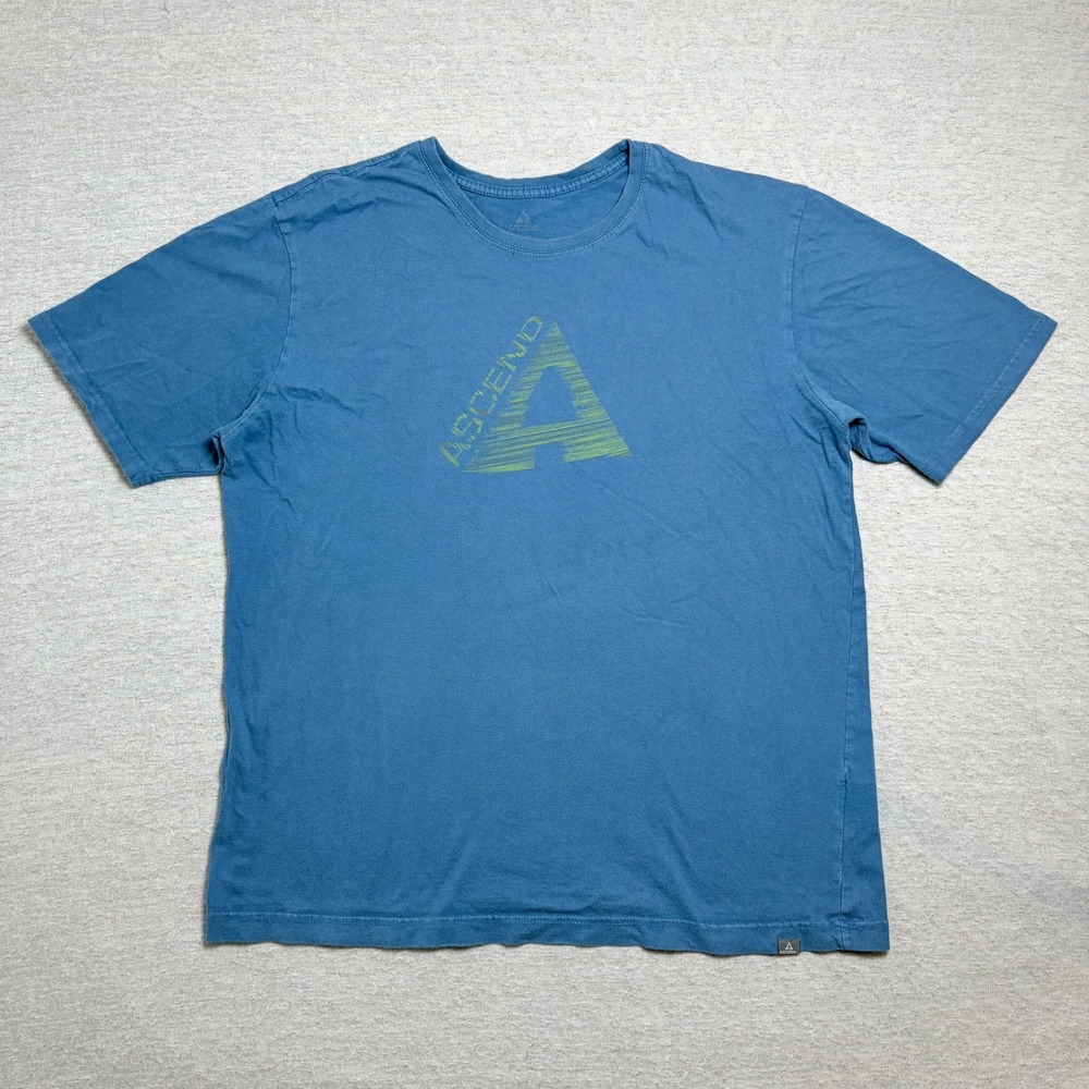 Ascend Mens Graphic T-Shirt Large Blue Outdoor Adventure Logo Short Sleeve Tee